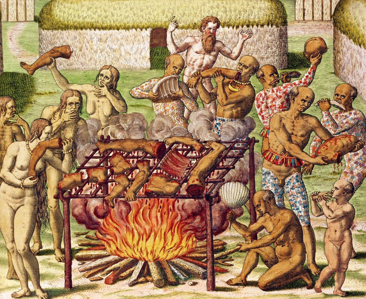 同类相食的场景，来自&39;Americae Tertia Pars ......&39;，1592（彩色雕刻） 作者 西奥多·德布瑞
