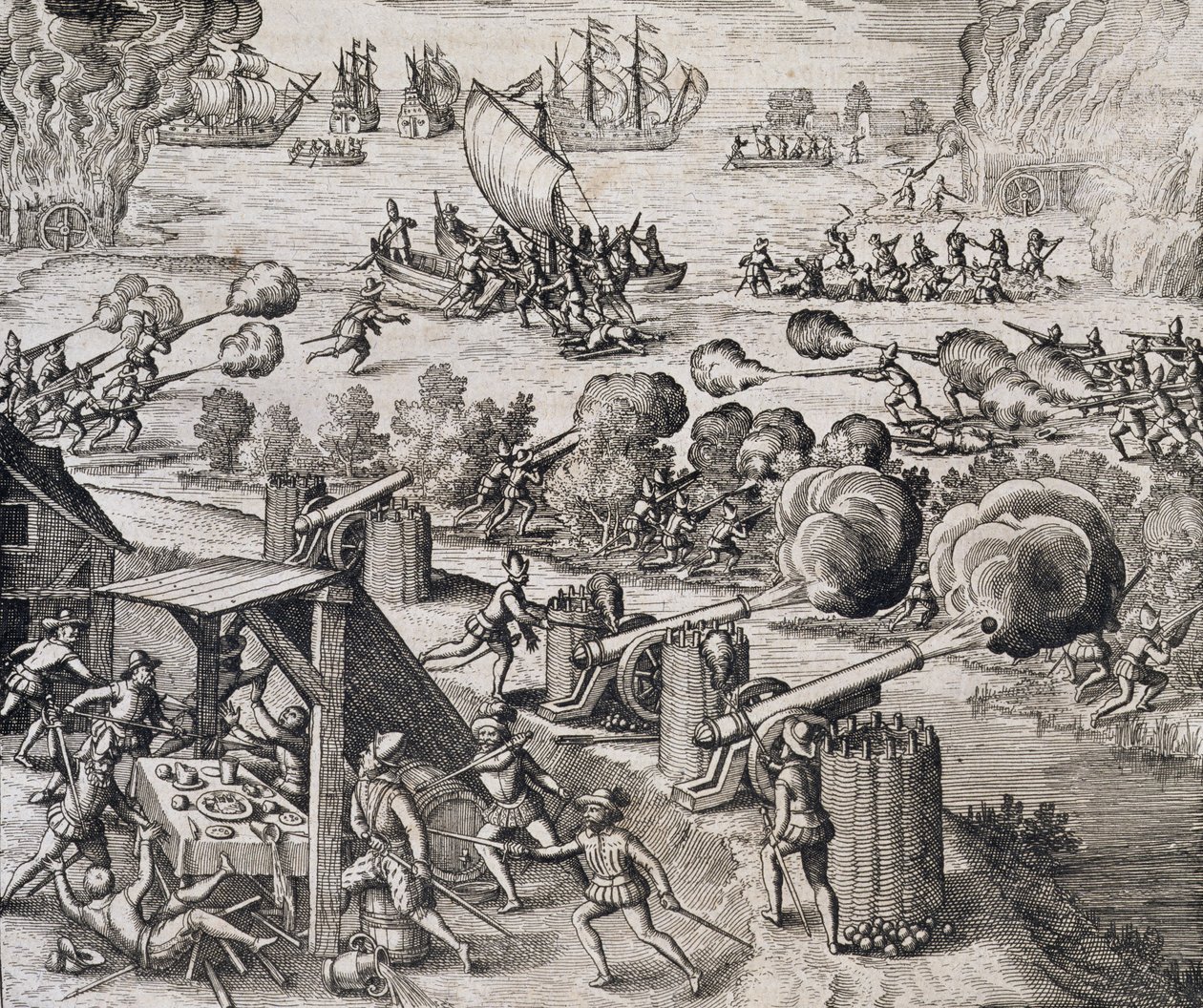 荷兰舰队攻击大加那利岛上的Gratiosa西班牙堡垒，由Johann Ludwig Gottfried撰写的“Newe Welt und Americanische Historien”，由法兰克福的Mattaeus Merian出版，1631年（engravi） 作者 西奥多·德布瑞