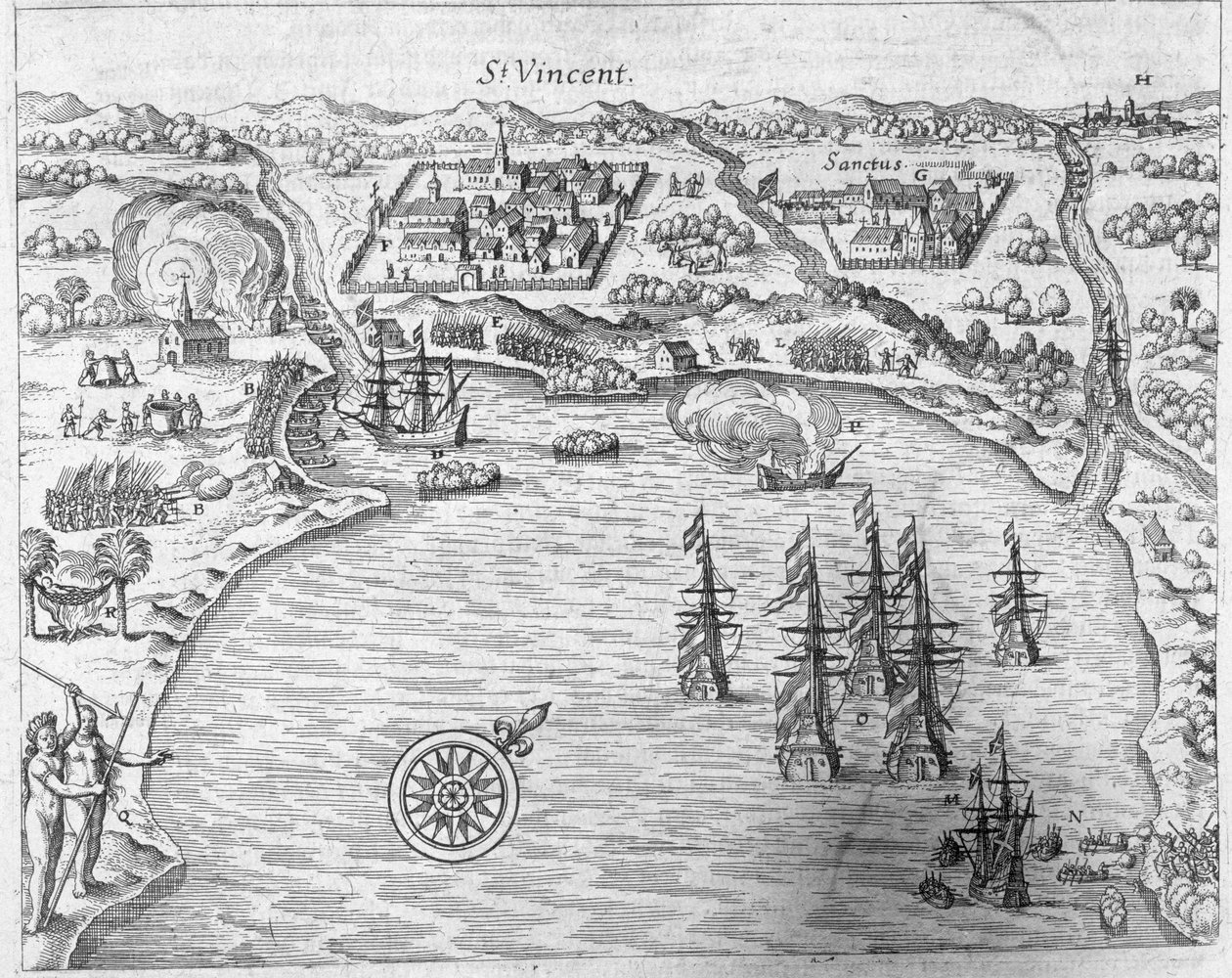 Joris van Spilbergen舰队（公元1568-1620）从圣维森特到巴西，由Johann Ludwig Gottfried撰写的“新世界和美国历史”，由法兰克福的Mattaeus Merian出版，1631年 作者 西奥多·德布瑞
