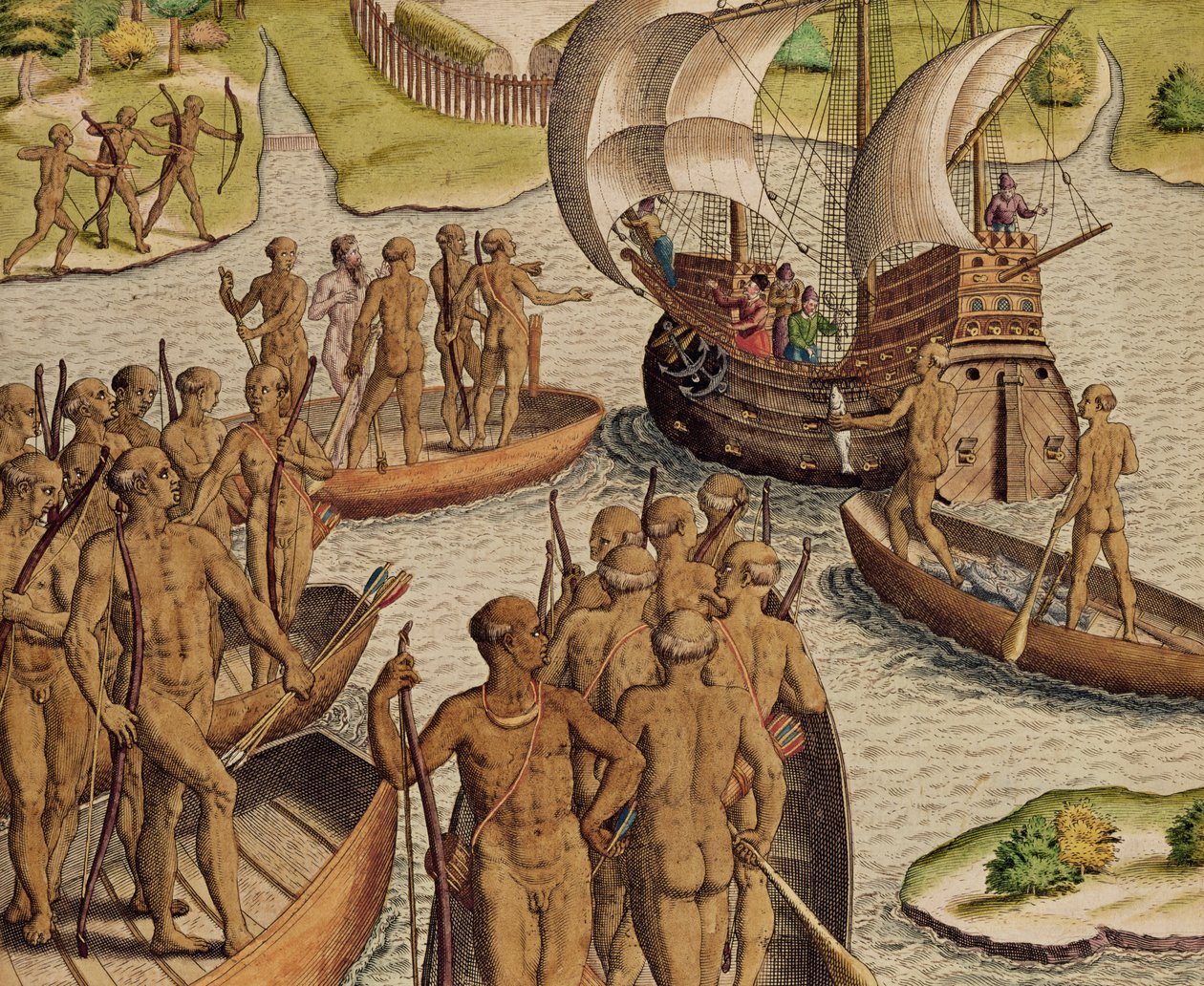 “Lusitanians向我发送第二艘船”，来自&39;Americae Tertia Pars ......&39;，1592年 作者 西奥多·德布瑞
