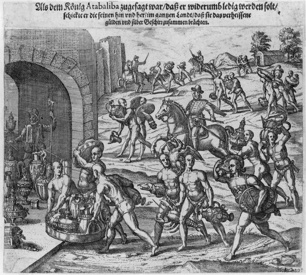 赎金King Atahualpa（约1502-33）在1533年向Francisco Pizarro提出赎金 作者 西奥多·德布瑞