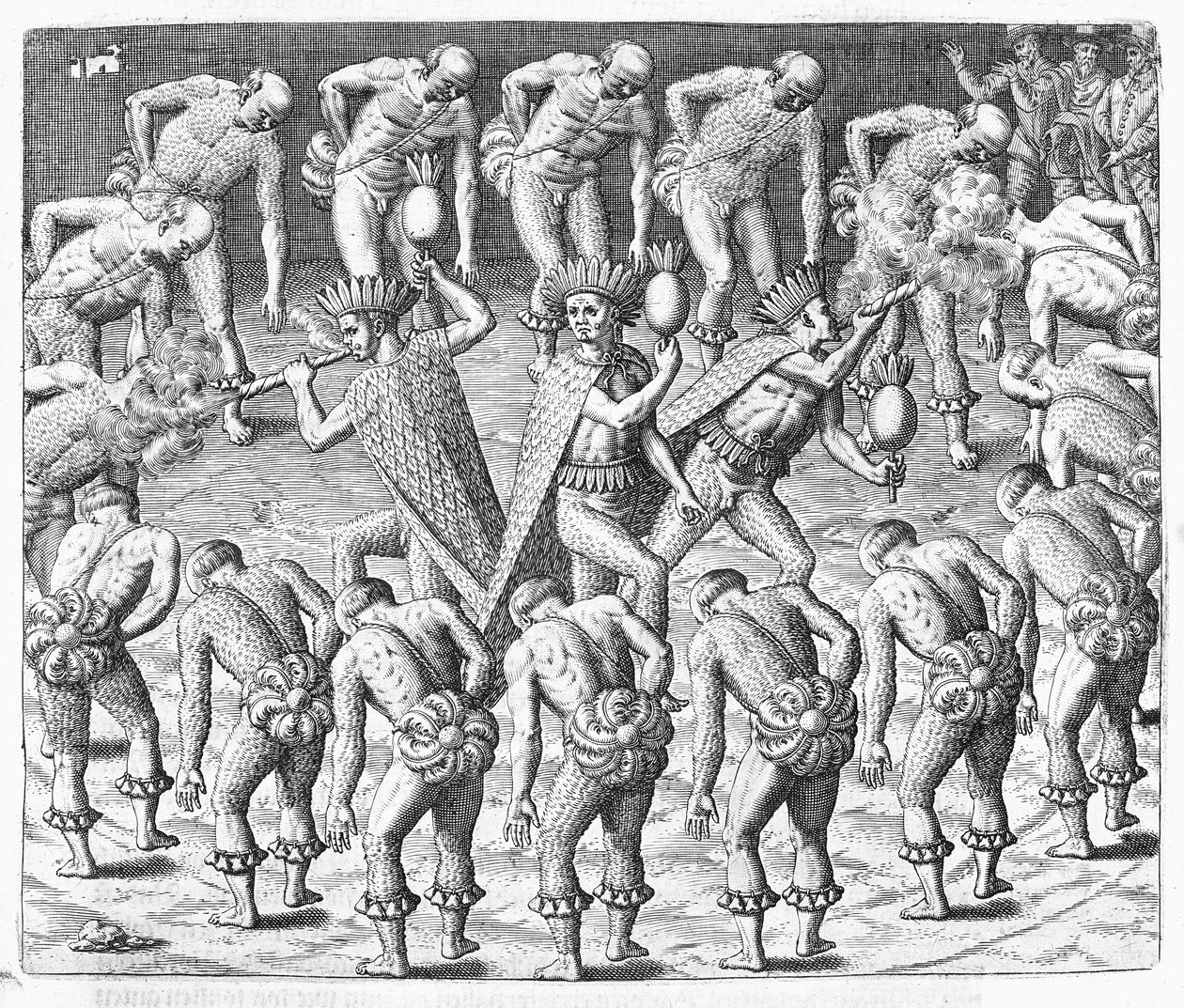 Tupinamba印第安人在1552年从Hans Staden到巴西的航行中观察到Johann Ludwig Gottfried的“Newe Welt und Americanische Historien”，由法兰克福的Mattaeus Merian出版，1631年（Eng 作者 西奥多·德布瑞