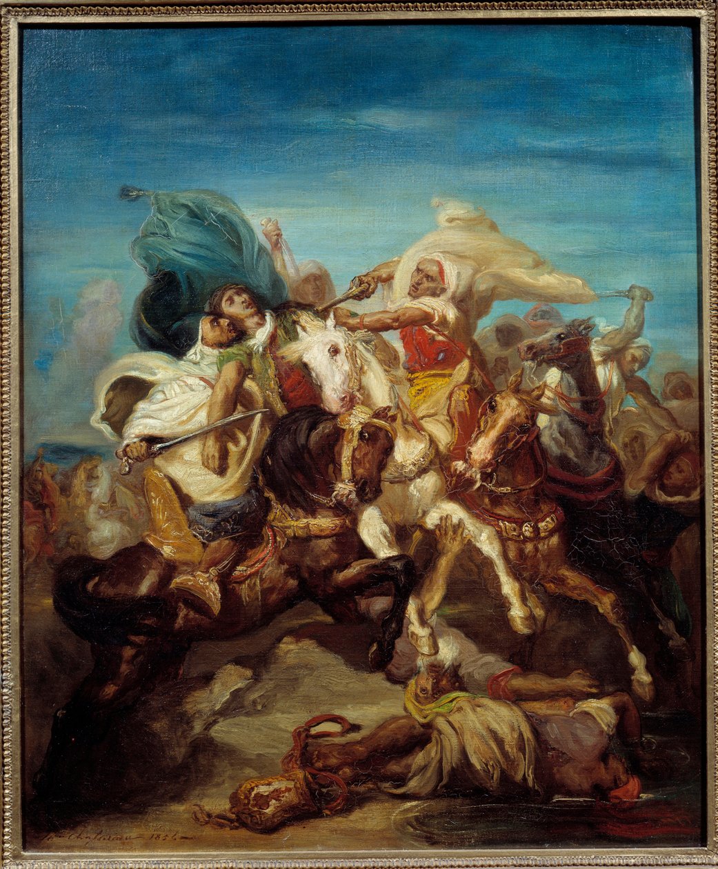 Theodore Chasseriau (1819-1856) 1856 年绘画的阿拉伯骑士之战 0,65x0,54 m 作者 蒂奥多·切塞留