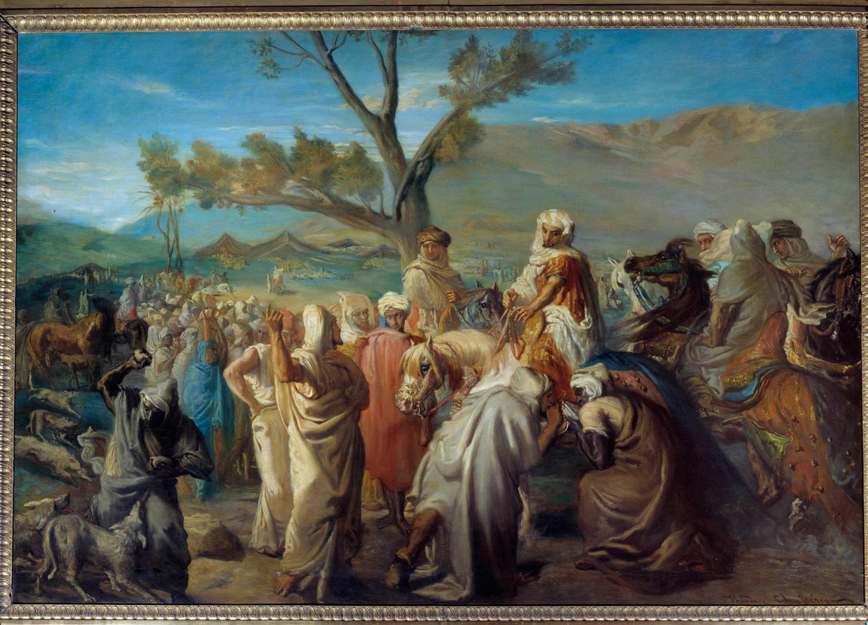 东方主义：“”一个访问douar的caid””帐篷营地的摩洛哥厨师。 Theodore Chasseriau (1819-1856) 1849 年作画。 1,42x2 米 作者 蒂奥多·切塞留