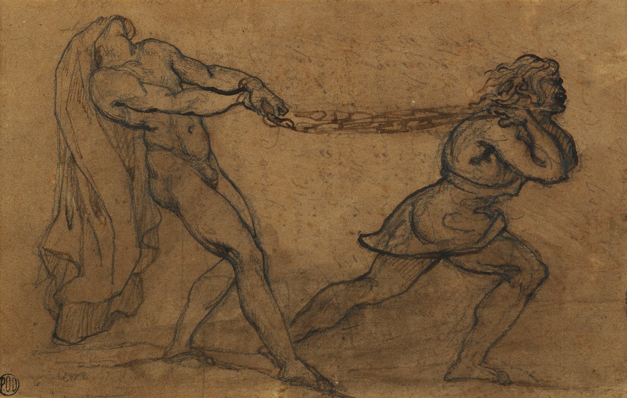 被另一位男性拉扯的男性裸体， 作者 西奥多·杰里科（Theodore Gericault）