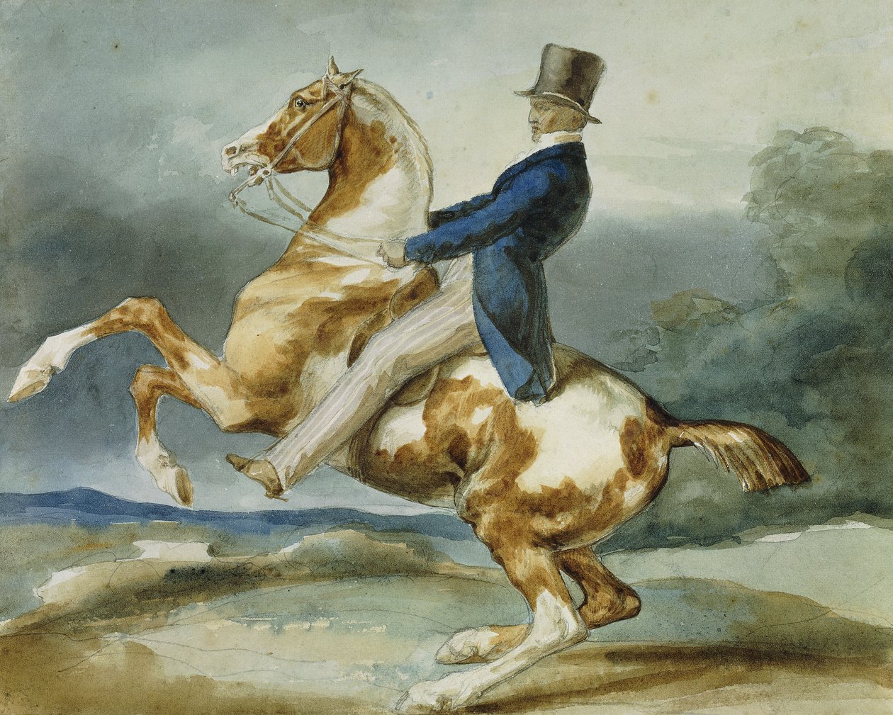 骑手和他的饲养马； Un Cavalier Cabrant Son Cheval， 作者 西奥多·杰里科（Theodore Gericault）
