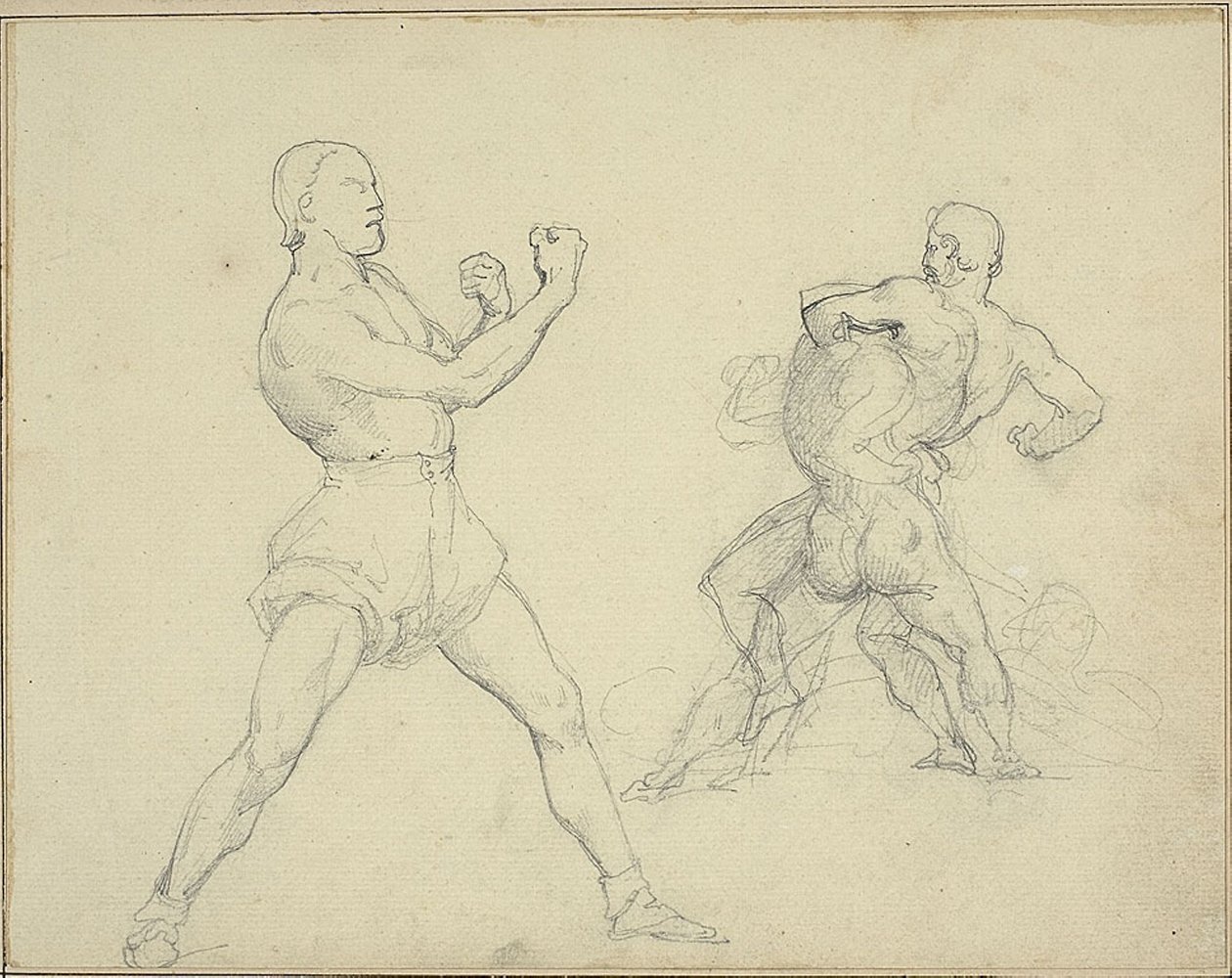 拳击手向右和两人摔跤 作者 西奥多·杰里科（Theodore Gericault）