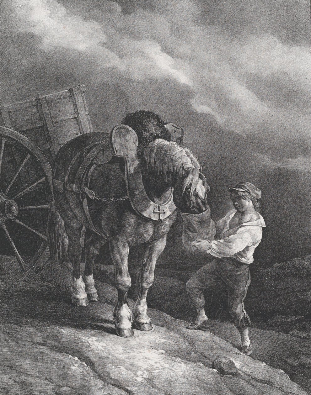 用鼻袋喂车马的男孩，1822年。 作者 西奥多·杰里科（Theodore Gericault）
