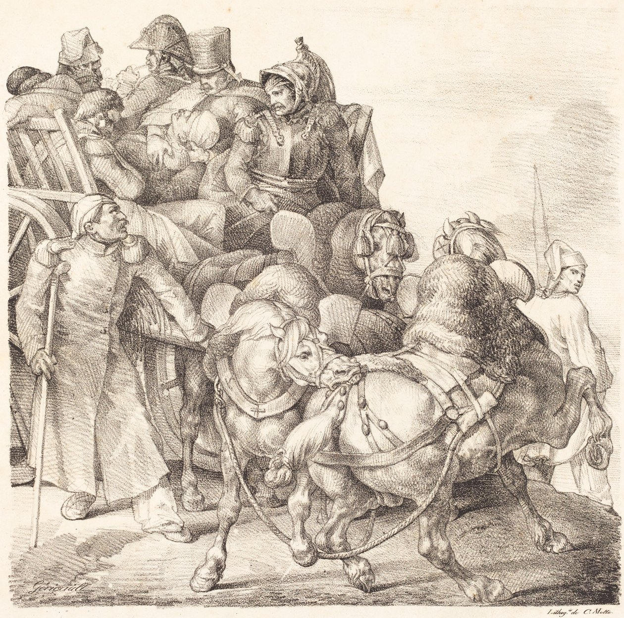 装满受伤士兵的车(Chariot charge de soldats blesses) 作者 西奥多·杰里科（Theodore Gericault）