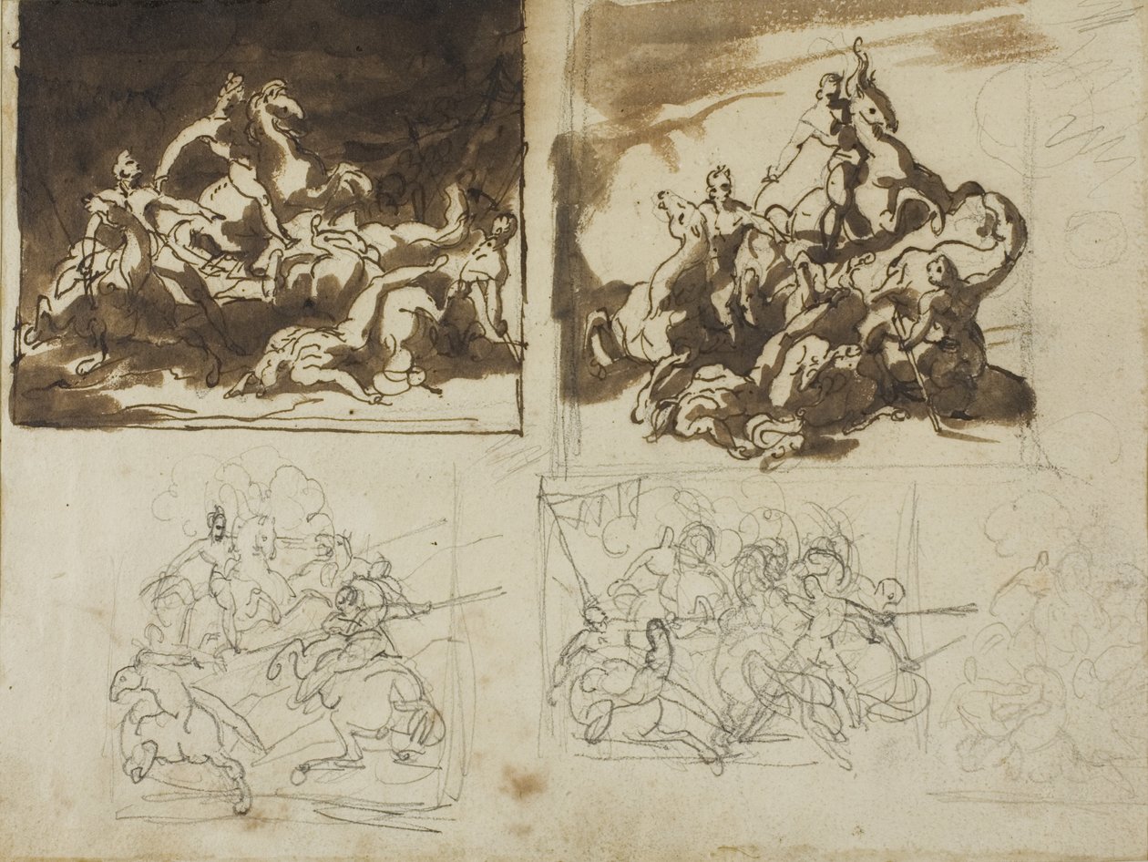 骑兵战斗的五个草图，1813-14年 作者 西奥多·杰里科（Theodore Gericault）