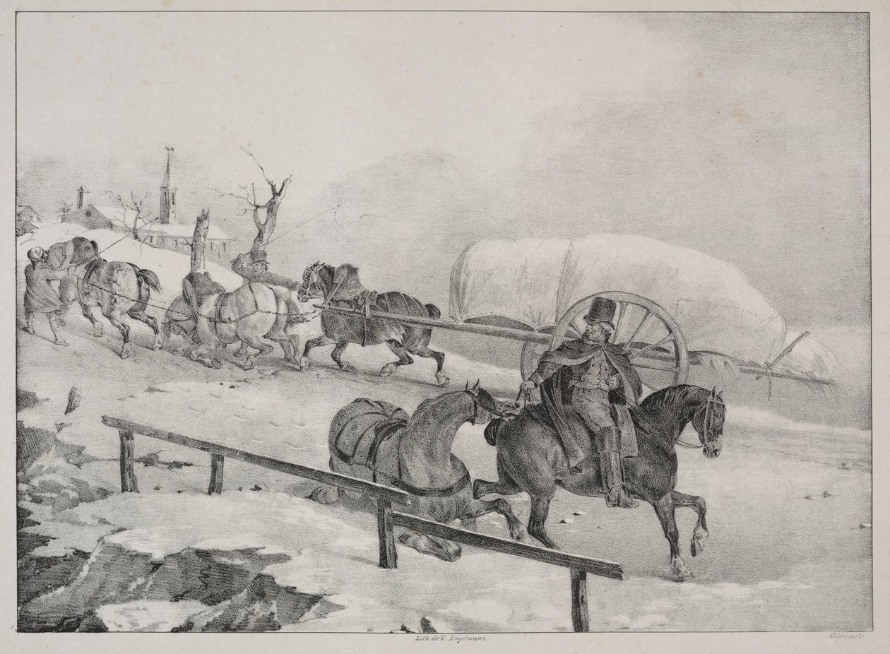 四个不同的主题：旅行车爬山。 作者 西奥多·杰里科（Theodore Gericault）