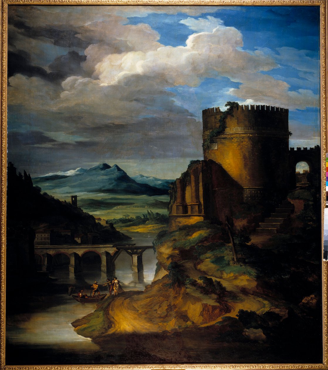 意大利大景观 废墟、塔和桥的景观，由Theodore Gericault (1791-1824)创作 19世纪 作者 西奥多·杰里科（Theodore Gericault）