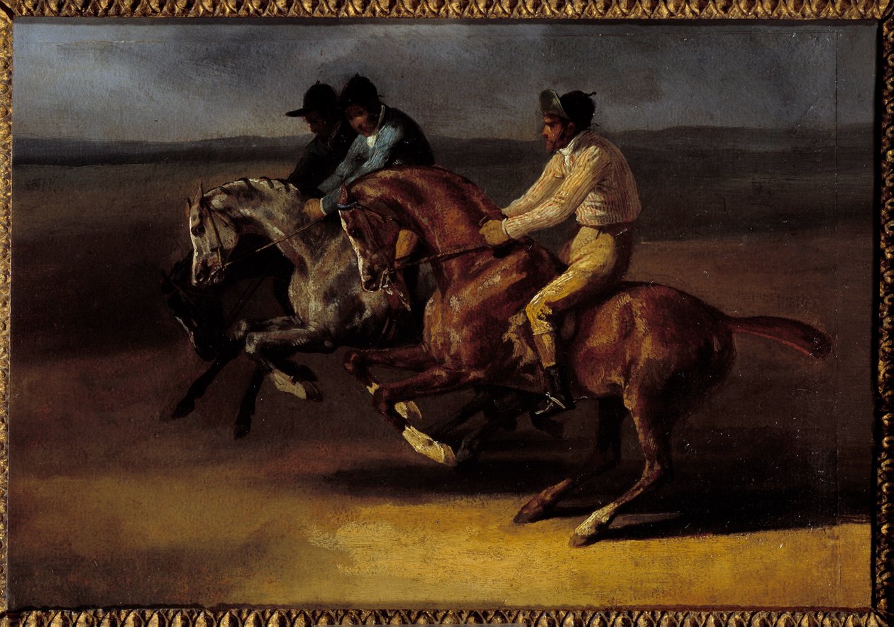赛马开始时向左走 画家：Theodore Gericault (1791-1824) 作者 西奥多·杰里科（Theodore Gericault）