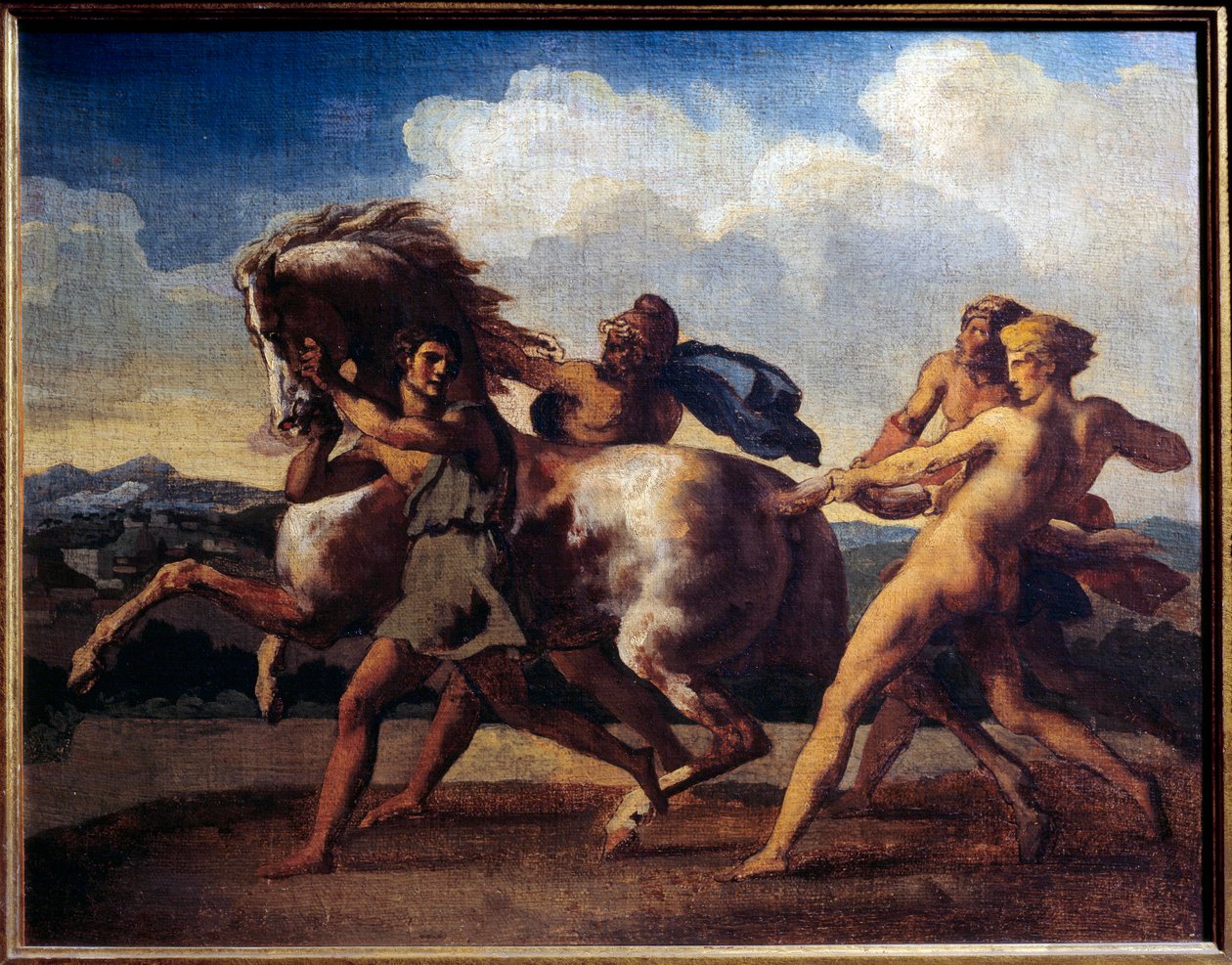 马停由奴隶。 Theodore Gericault (1791-1824) 的绘画 作者 西奥多·杰里科（Theodore Gericault）