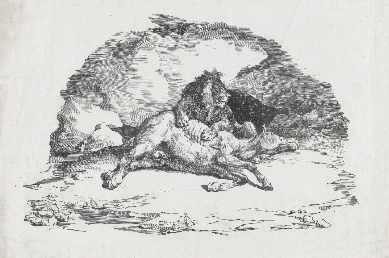 狮子吞噬马，1818年。 作者 西奥多·杰里科（Theodore Gericault）