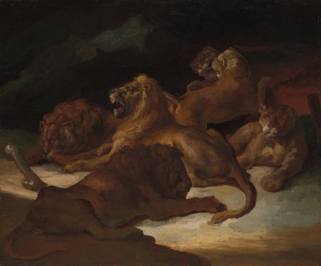 狮子在山地景观，ca。 1818-20。 作者 西奥多·杰里科（Theodore Gericault）