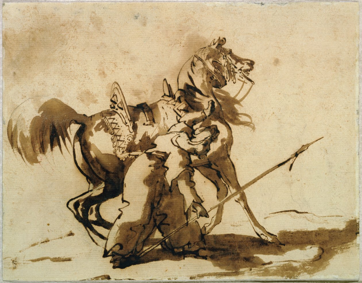 马穆鲁克下马（纸上水墨画）（笔、墨、水）。 作者 西奥多·杰里科（Theodore Gericault）