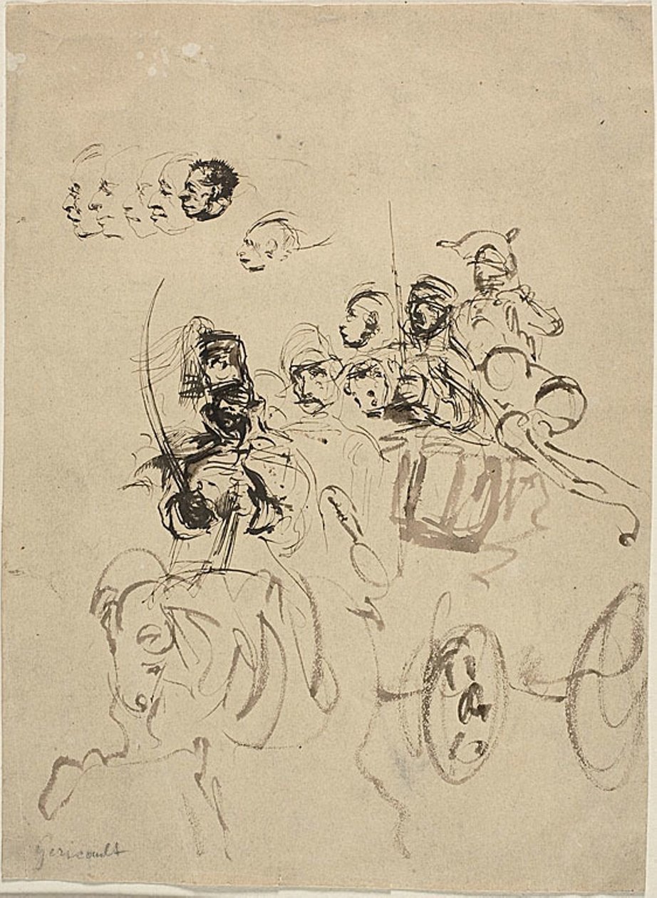 带头像素描的拿破仑军队马车 作者 西奥多·杰里科（Theodore Gericault）