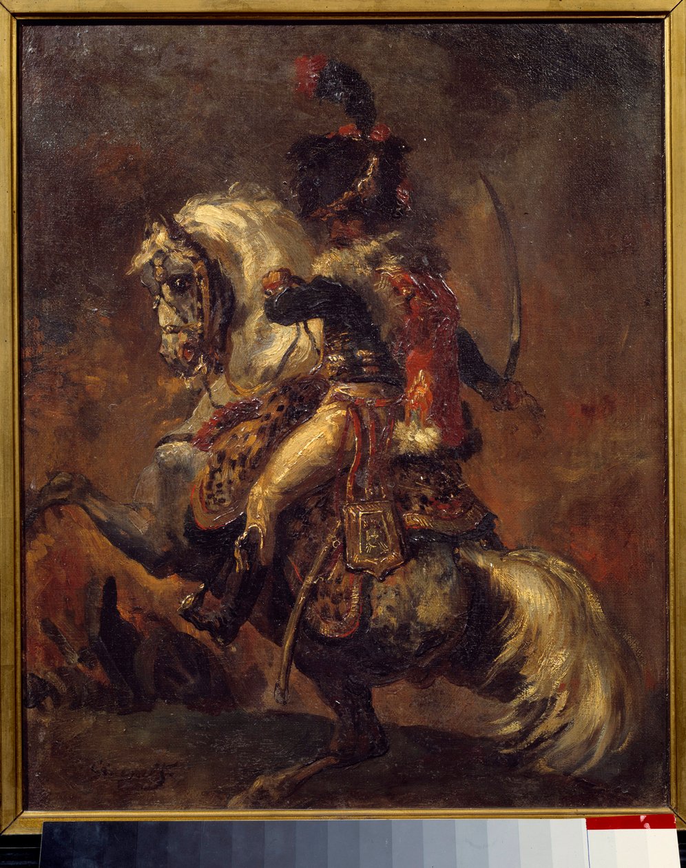 皇家卫队冲锋骑马的军官西奥多·杰里科 (1791-1824) 19 世纪太阳作画。 0,27x0,22 m bayonne, 博纳博物馆 作者 西奥多·杰里科（Theodore Gericault）