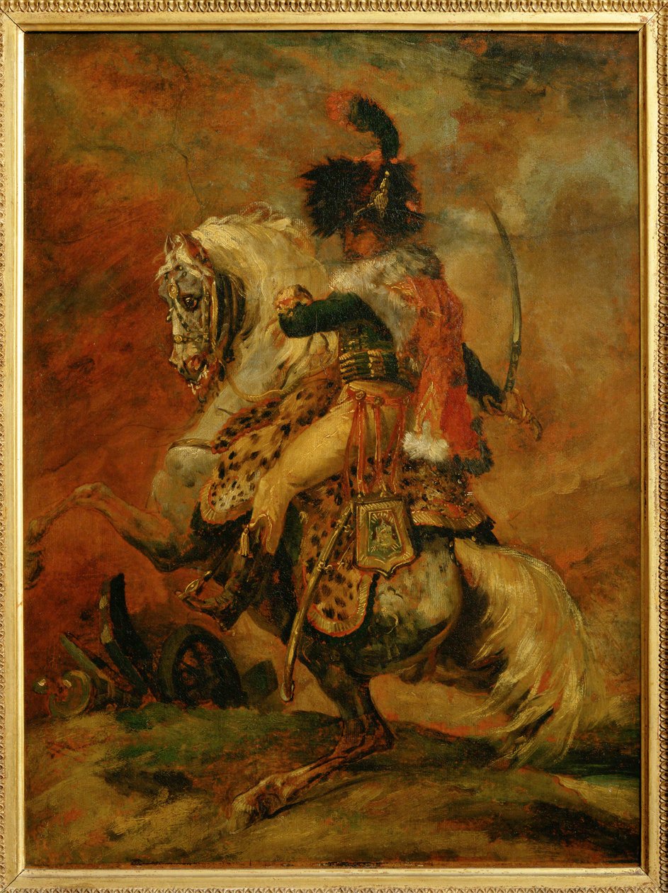 帝国卫队骑士军官，冲锋陷阵。1812 年沙龙... 作者 西奥多·杰里科（Theodore Gericault）