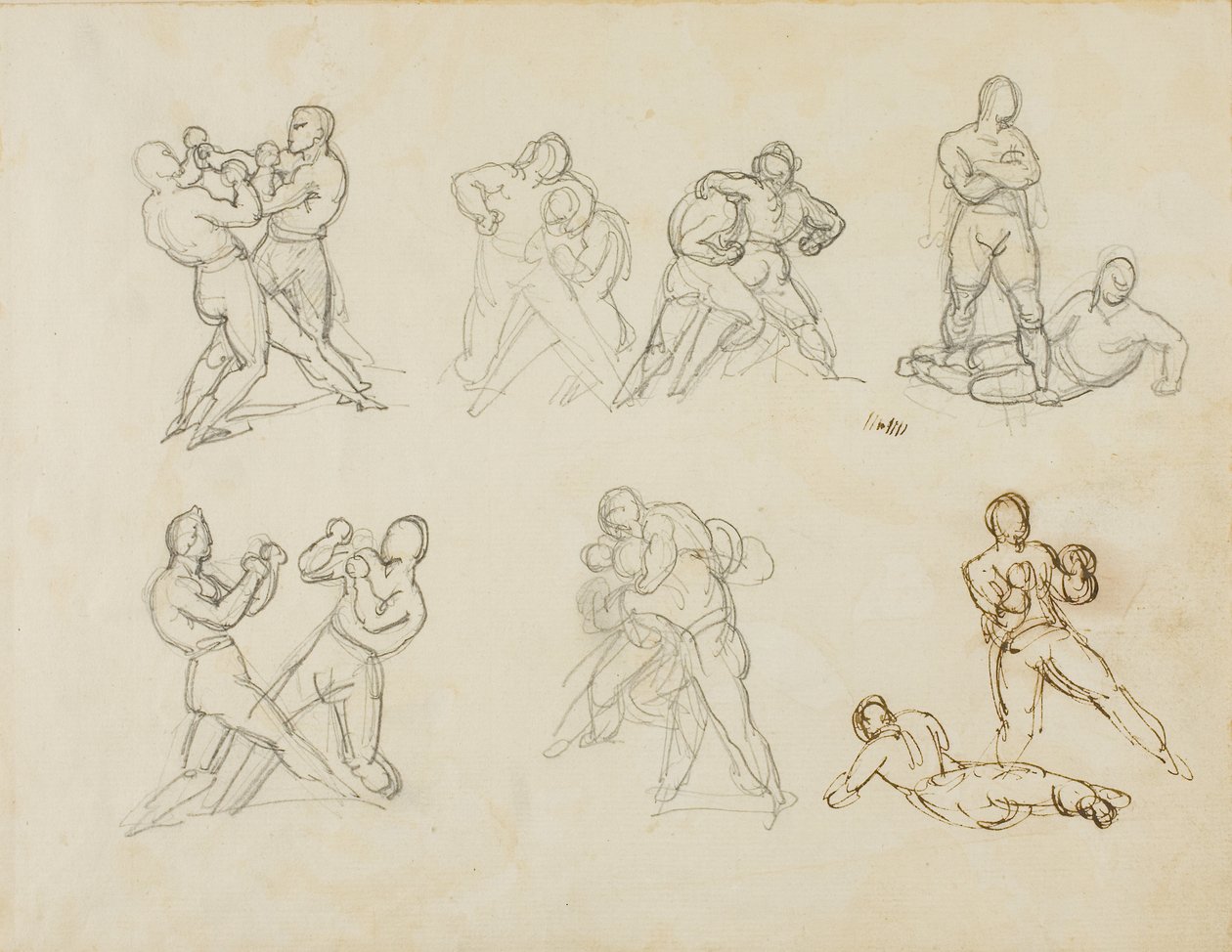 七对拳击手速写 作者 西奥多·杰里科（Theodore Gericault）