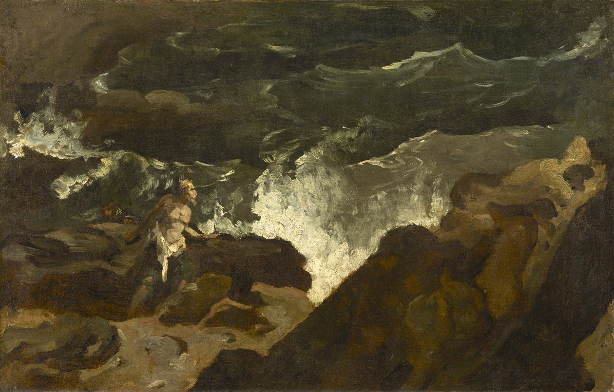 在海滩遇难，c.1822-3（纸上油画） 作者 西奥多·杰里科（Theodore Gericault）