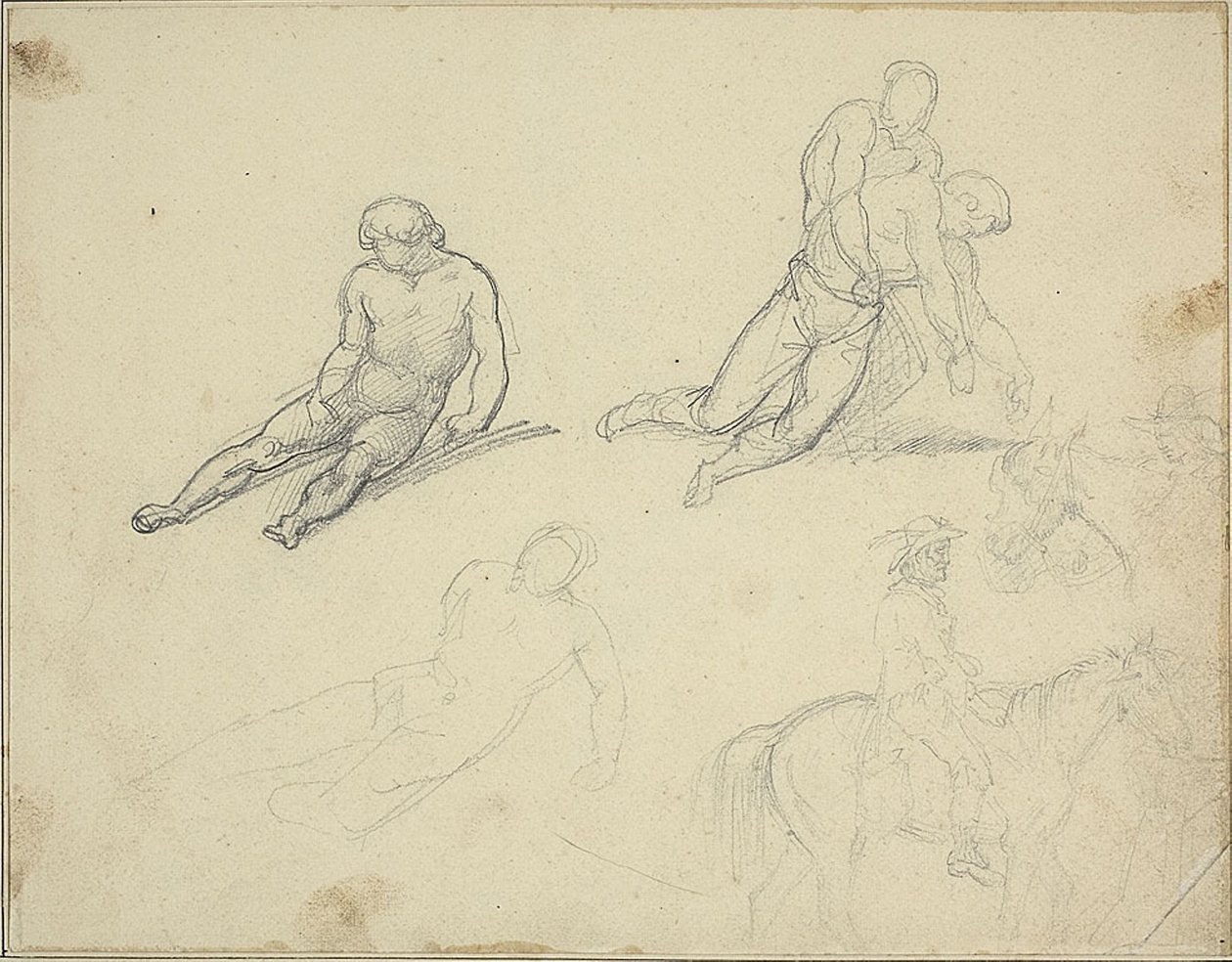 草图：裸体斜倚，男人支撑着身体 作者 西奥多·杰里科（Theodore Gericault）