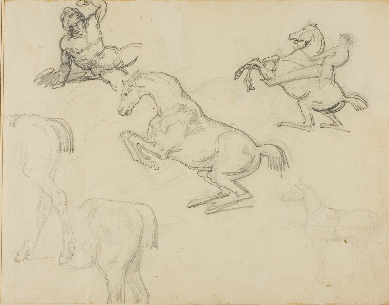 素描裸体卧姿、骑士和各种马匹 作者 西奥多·杰里科（Theodore Gericault）
