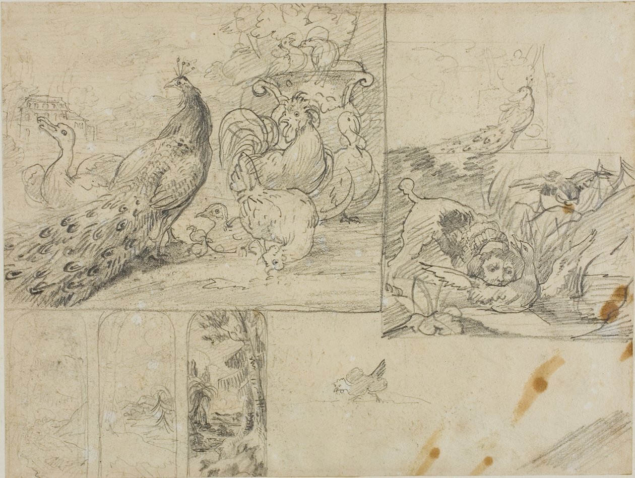 装饰性景观和动物构图草图 作者 西奥多·杰里科（Theodore Gericault）