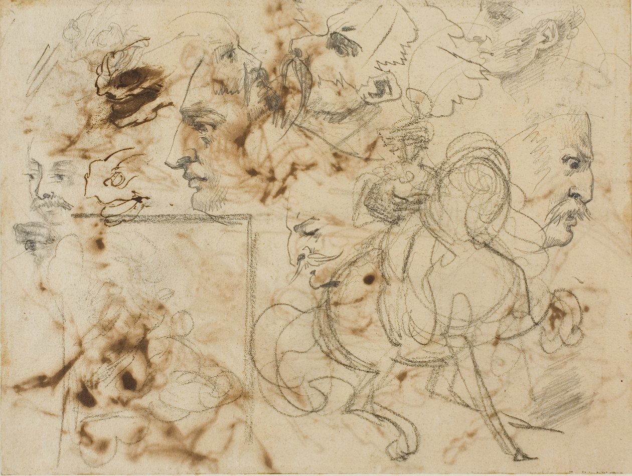人物面部、马嘴和骑兵速写 作者 西奥多·杰里科（Theodore Gericault）