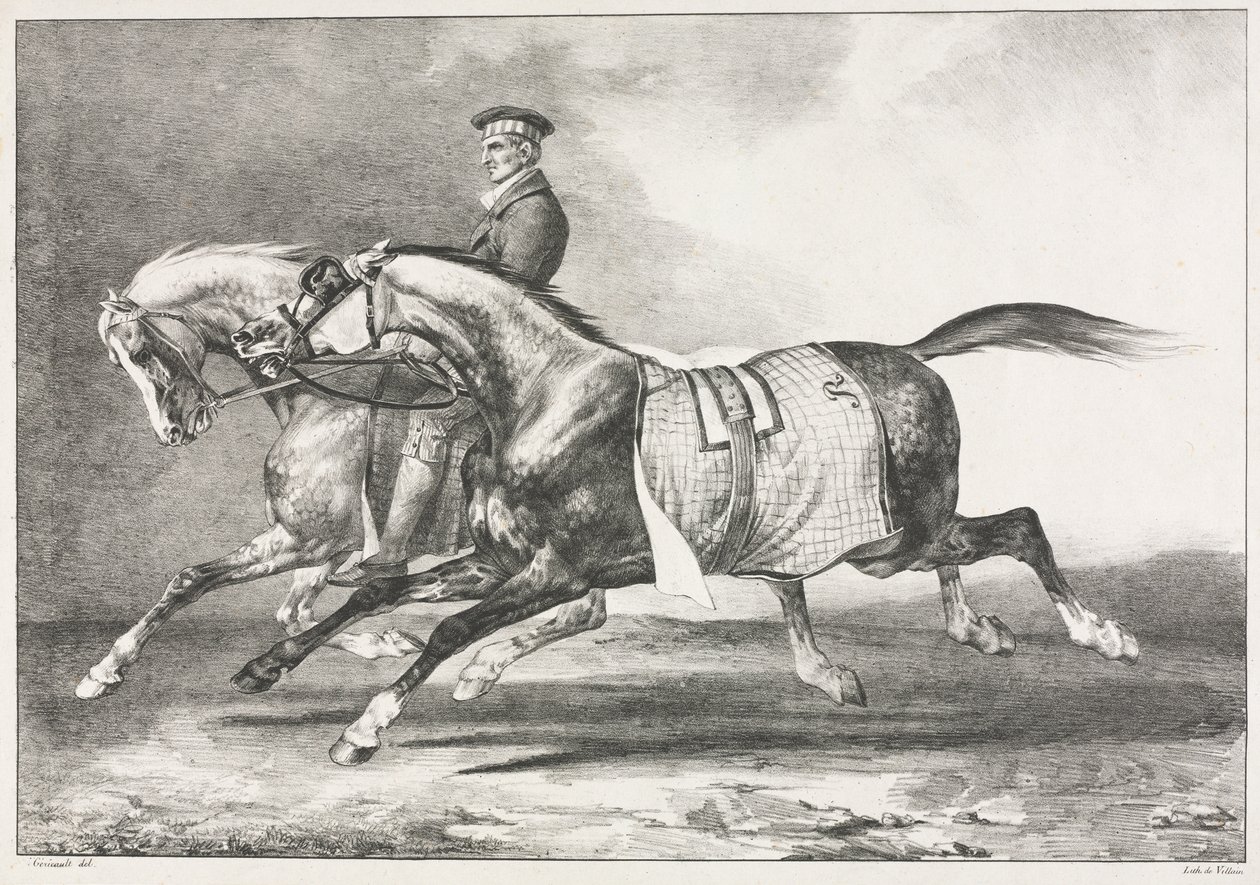 两匹斑驳的马在锻炼 作者 西奥多·杰里科（Theodore Gericault）