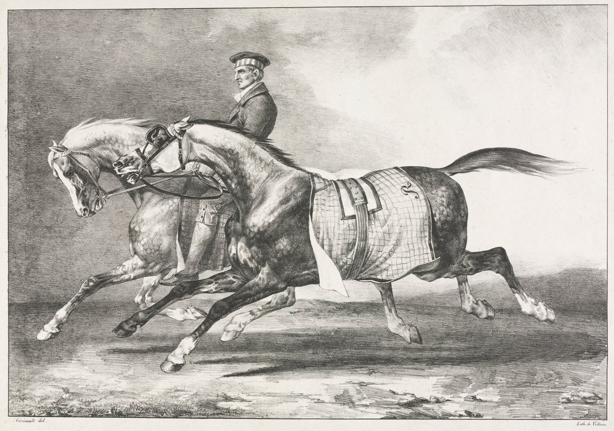 两匹起斑纹的马行使，1822年。 作者 西奥多·杰里科（Theodore Gericault）