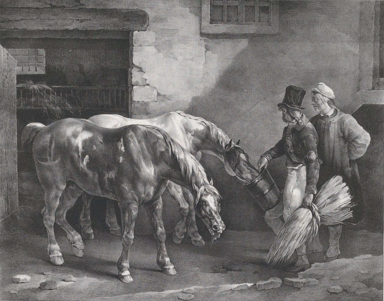 在马厩门口的两匹驿马，1822年。 作者 西奥多·杰里科（Theodore Gericault）