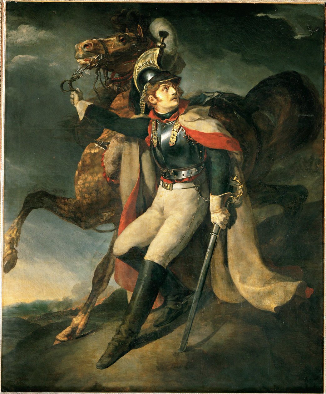受伤的龙骑兵离开交叉火力... 作者 西奥多·杰里科（Theodore Gericault）