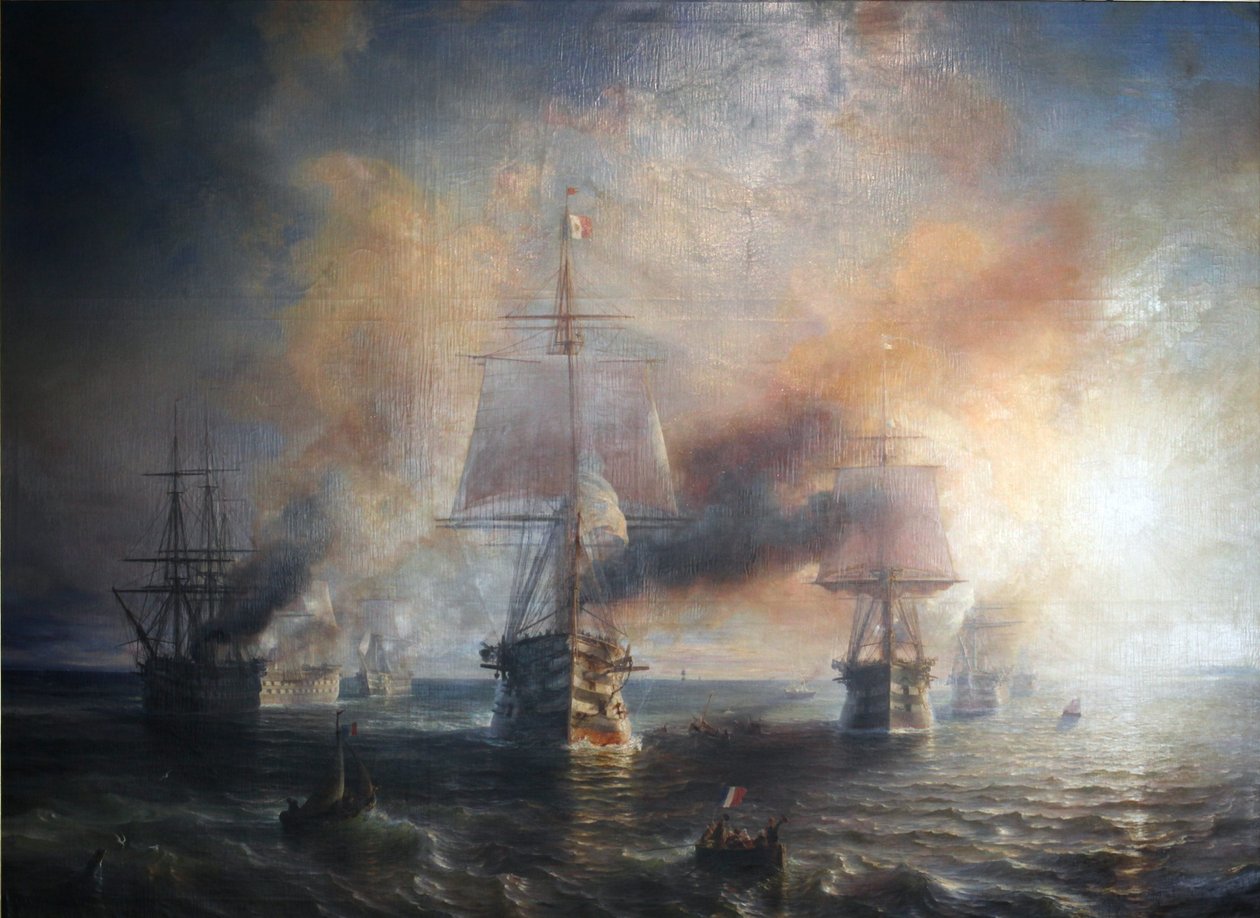 法语：  La flotte française se rendant de Cherbourg à Brest，1858 年 从瑟堡驶往布雷斯特的法国舰队，1858 年 作者 西奥多·古丁