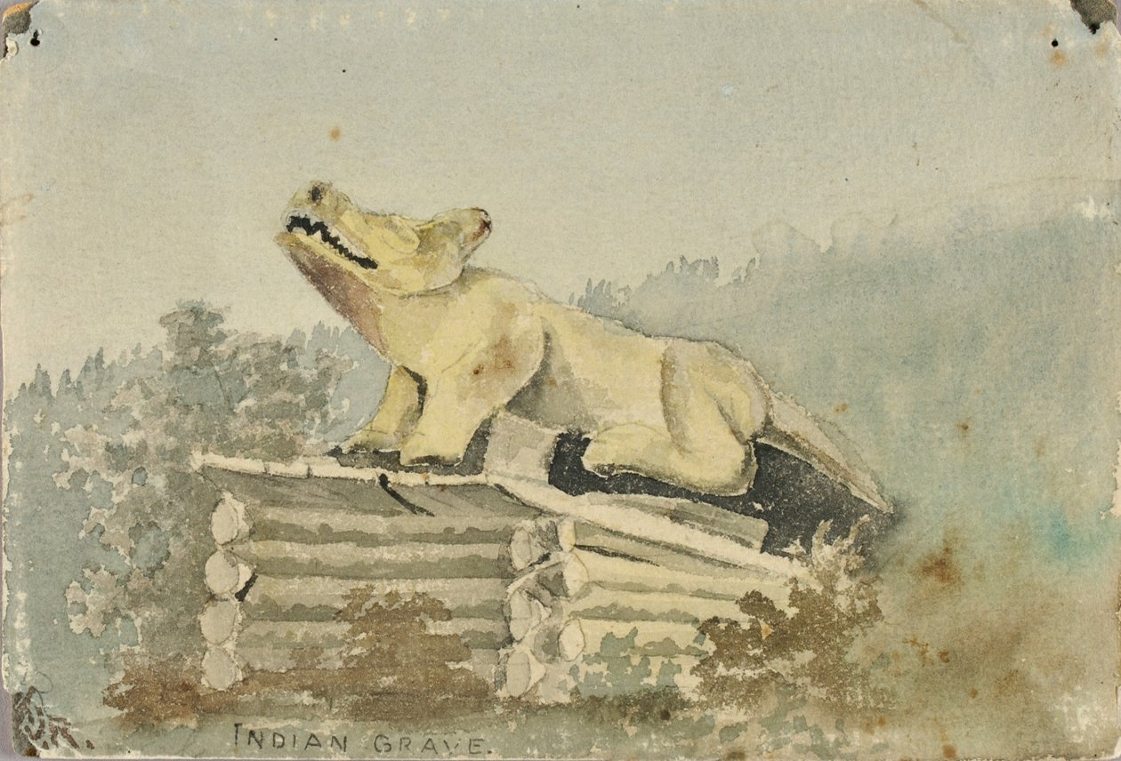 印第安人的坟墓。狼图腾在药人墓上，弗兰格尔，约1880-1914年。 作者 西奥多·J·理查森