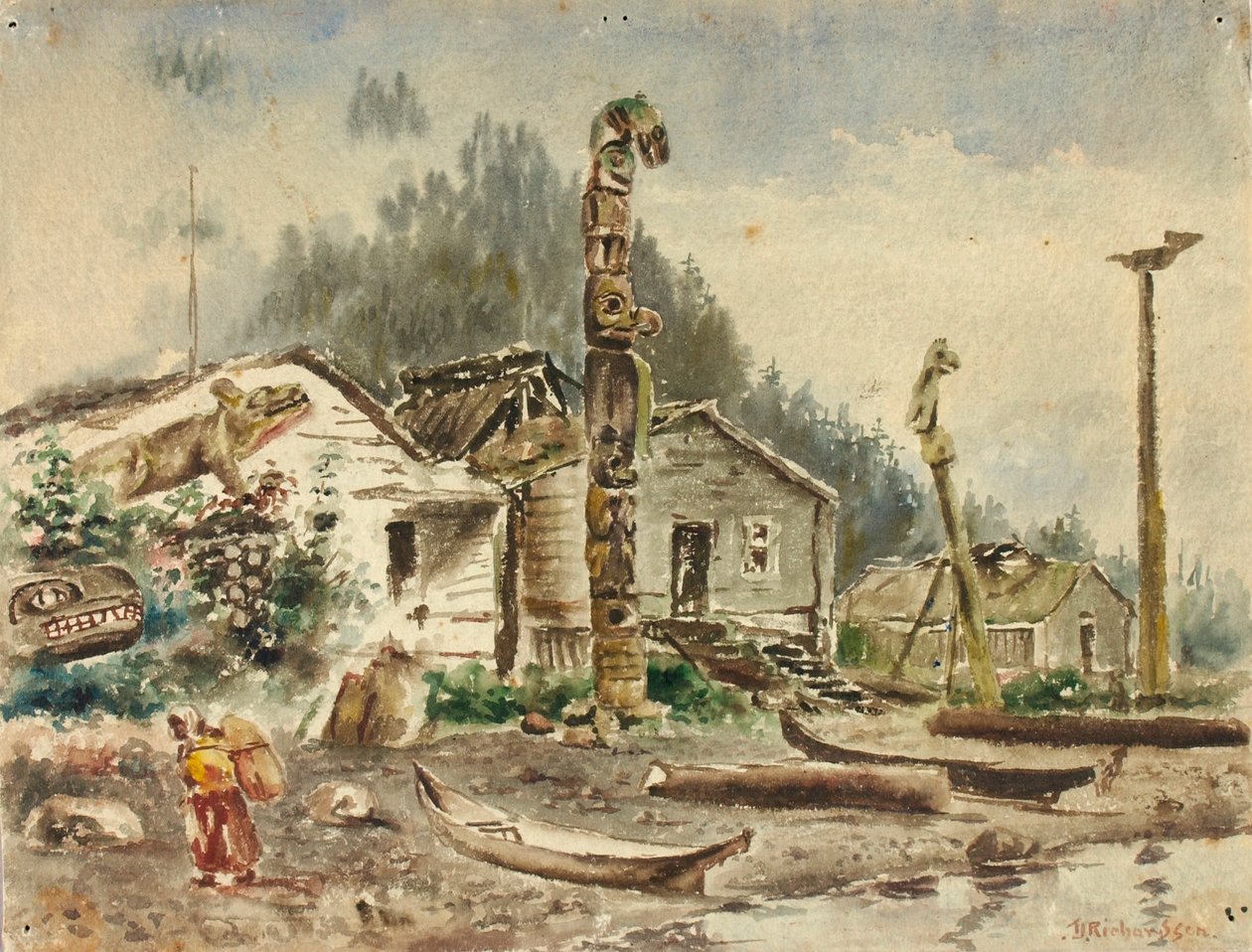 1884 年阿拉斯加弗兰格尔的景色 作者 西奥多·J·理查森