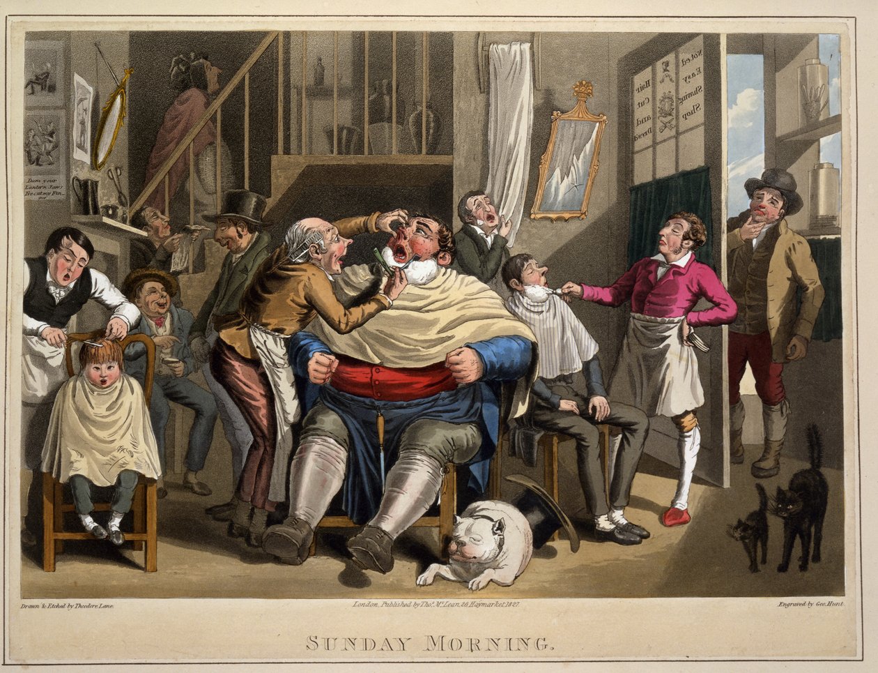 星期天早上，英国。酒吧乔治亨特。茨艾伦。麦克莱恩，伦敦，1827年（手工彩色雕刻） 作者 西奥多·莱恩