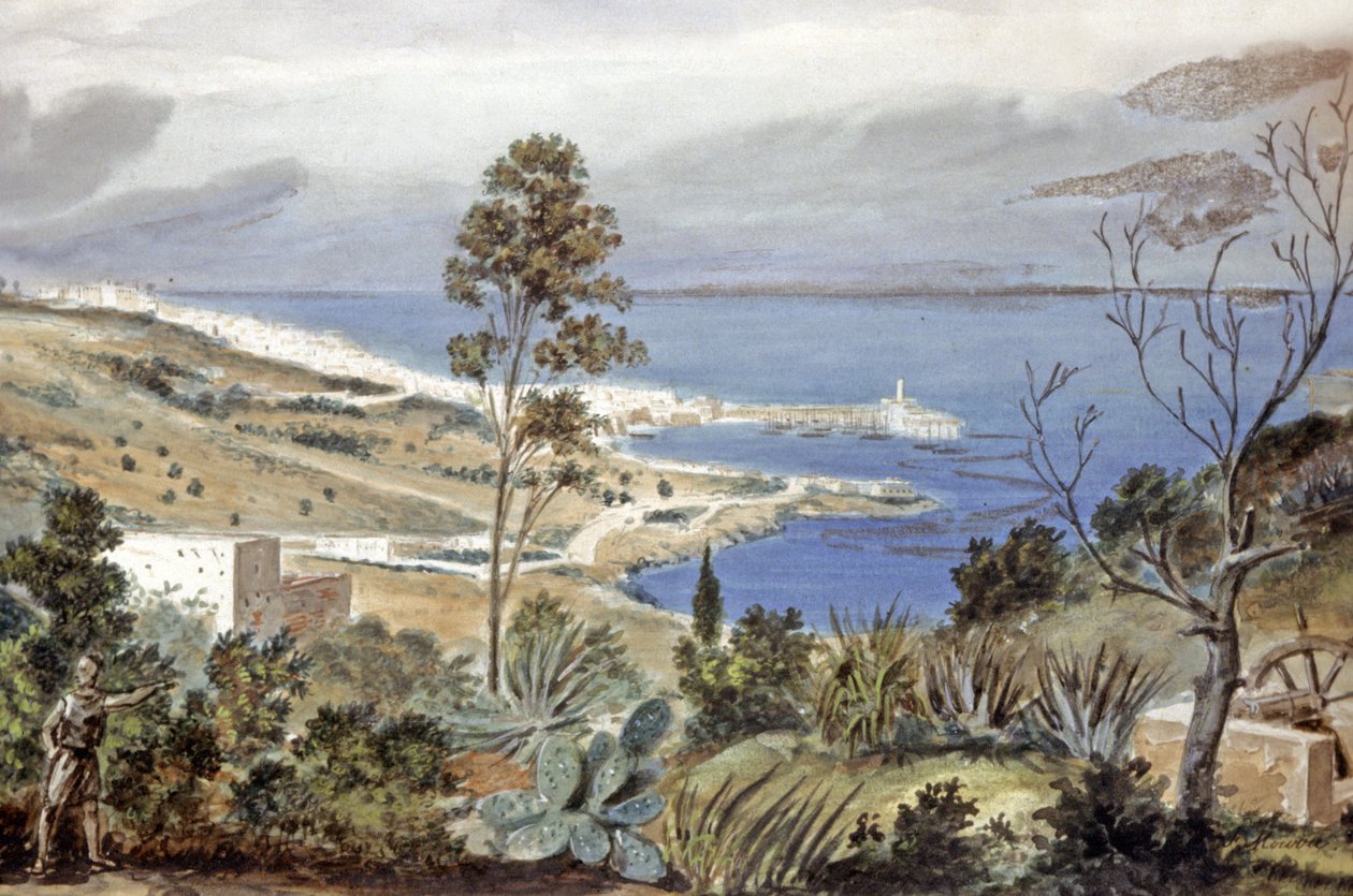 阿尔及尔景观，c.1835（水彩画） 作者 西奥多·勒布朗