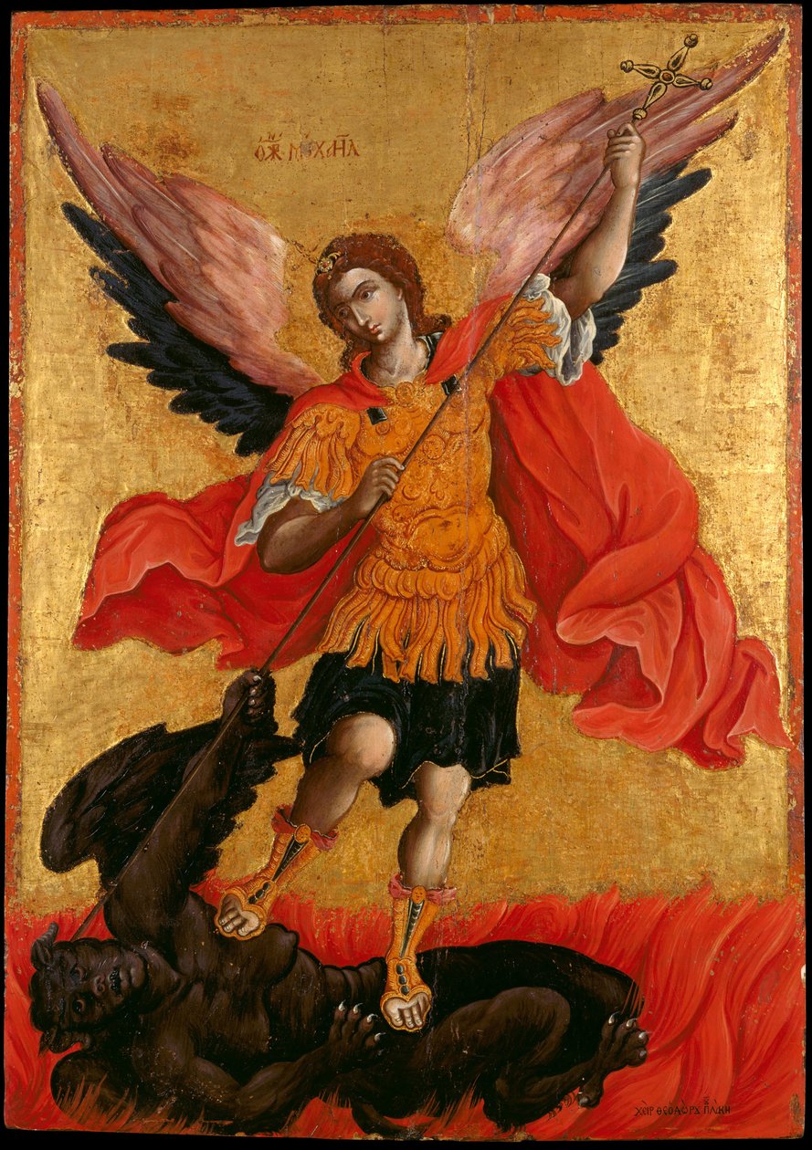 archange Saint Michel - The Archangel Michael - Peinture (icone) de Theodore Poulakis (1622-1692) - Second Half of the 17 cen. - Tempera on panel - 76x54,3 - 雅典贝纳基博物馆 作者 西奥多·波拉基斯