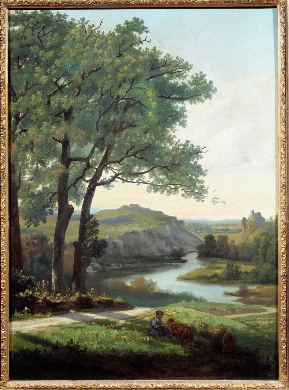 西奥多·拉瓦纳 (Theodore Ravanat) (1812-1882) 1860 年格勒诺布尔美术博物馆画作《风景与树和湖》 作者 西奥多·拉瓦纳特