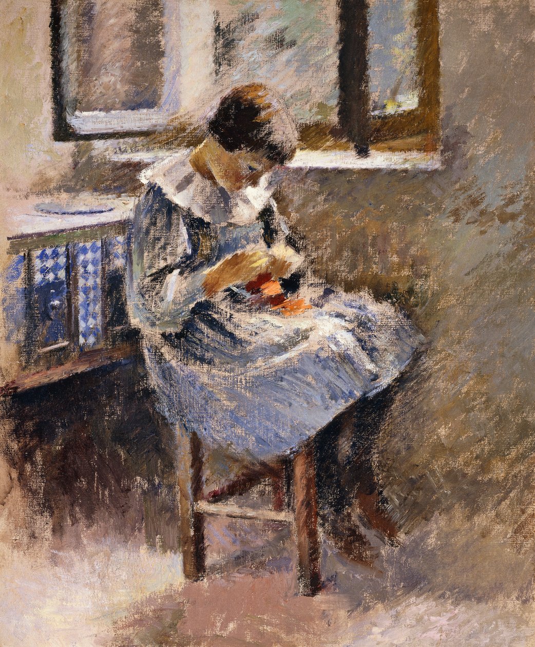 女孩缝纫，约1886年 作者 西奥多·罗宾逊