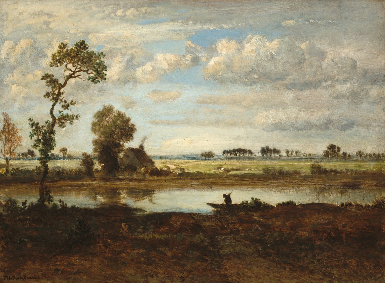 有船夫的风景，约1860年。 作者 西奥多·卢梭