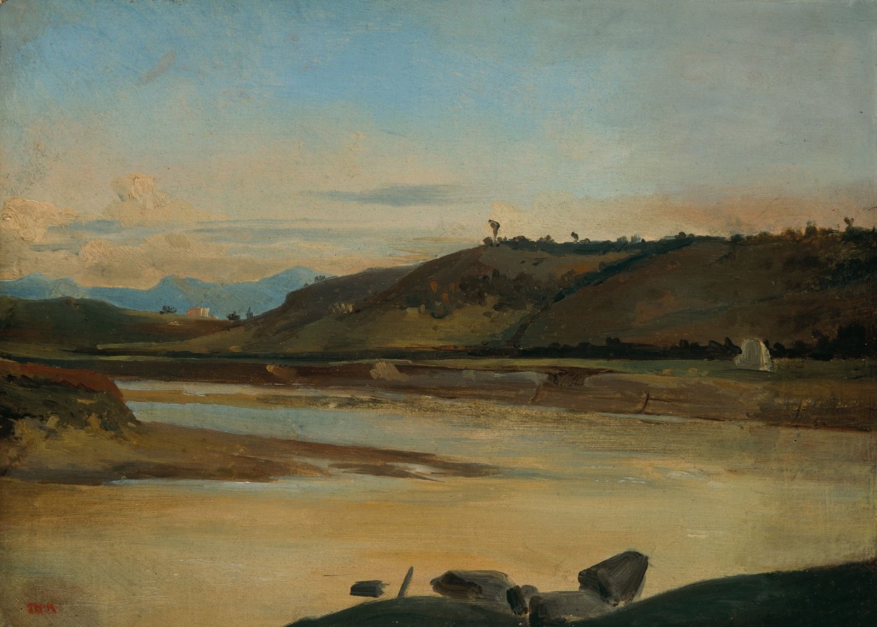 有河的风景，约 1834-35 年（布面纸上油画） 作者 西奥多·卢梭