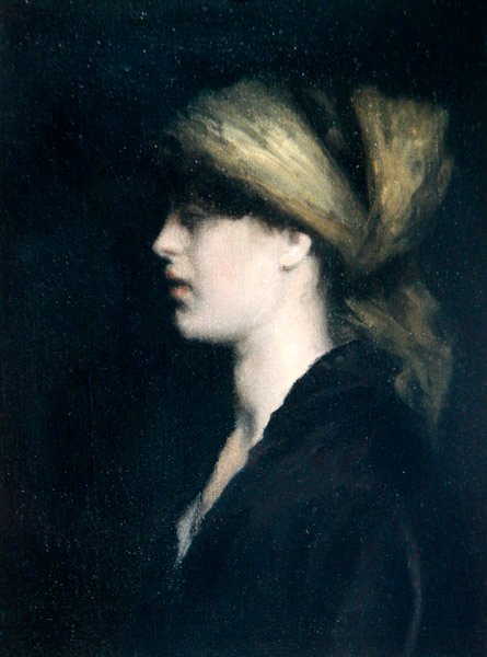 Chiaroscuro，一个轮廓，金色的围巾，约1900年（布面油画） 作者 西奥多·罗素