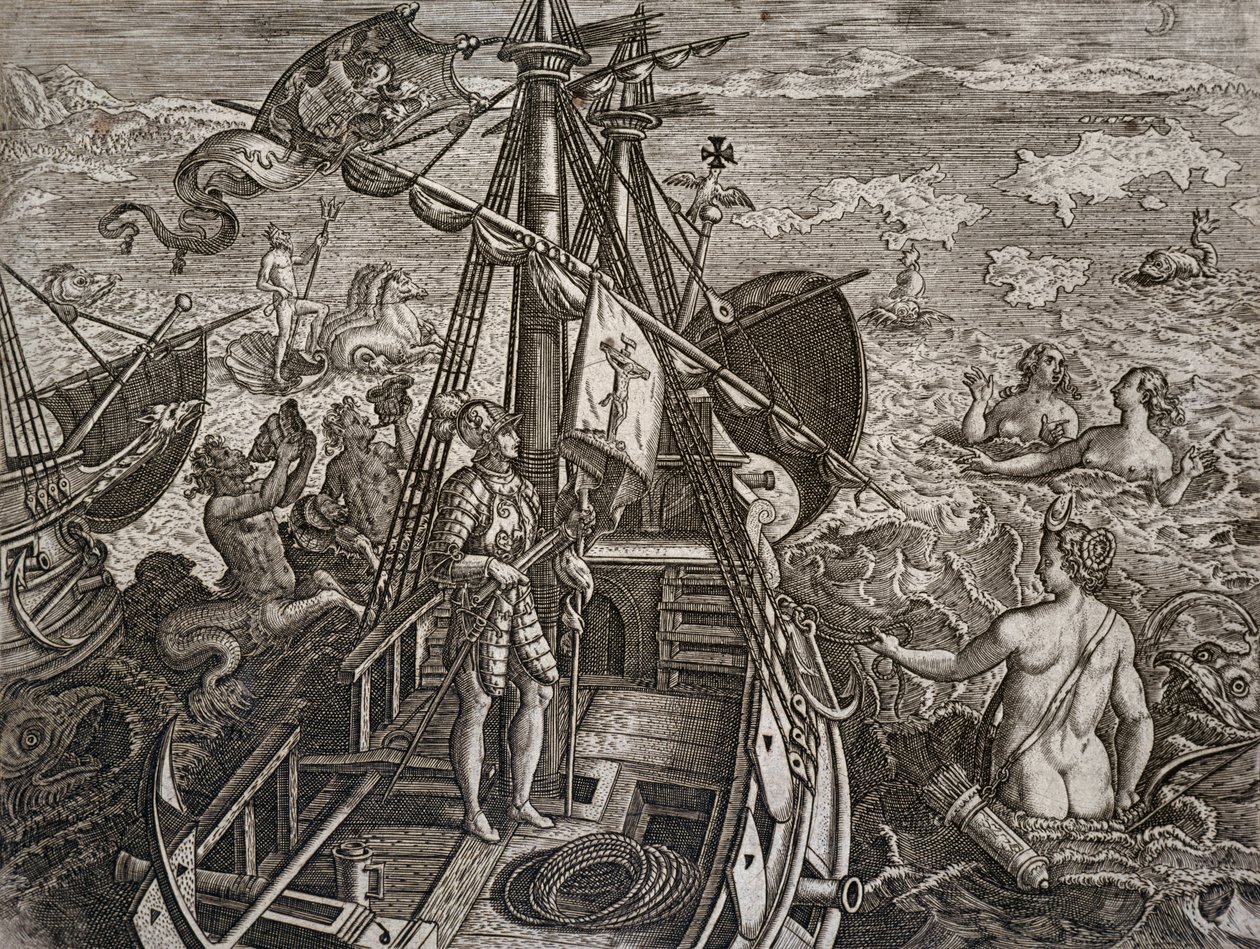 克里斯托弗-哥伦布发现新世界之旅的寓言，西奥多-德-布莱（1528-1598）的雕刻作品 作者 西奥多·德布瑞