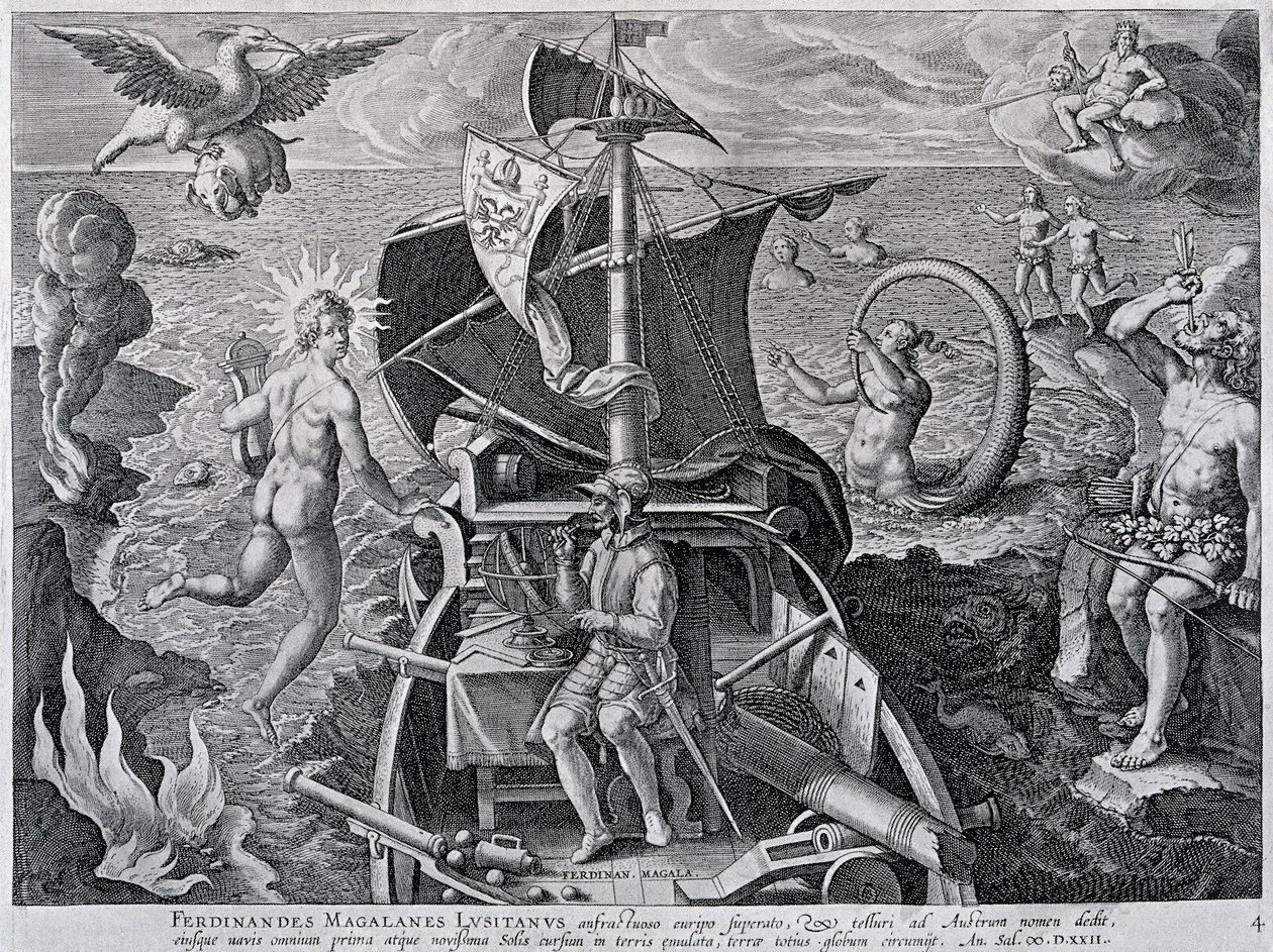 斐迪南-麦哲伦（1480-1521）的旅行寓言，作者：Theodor de Bry（1528-1598）。 作者 西奥多·德布瑞