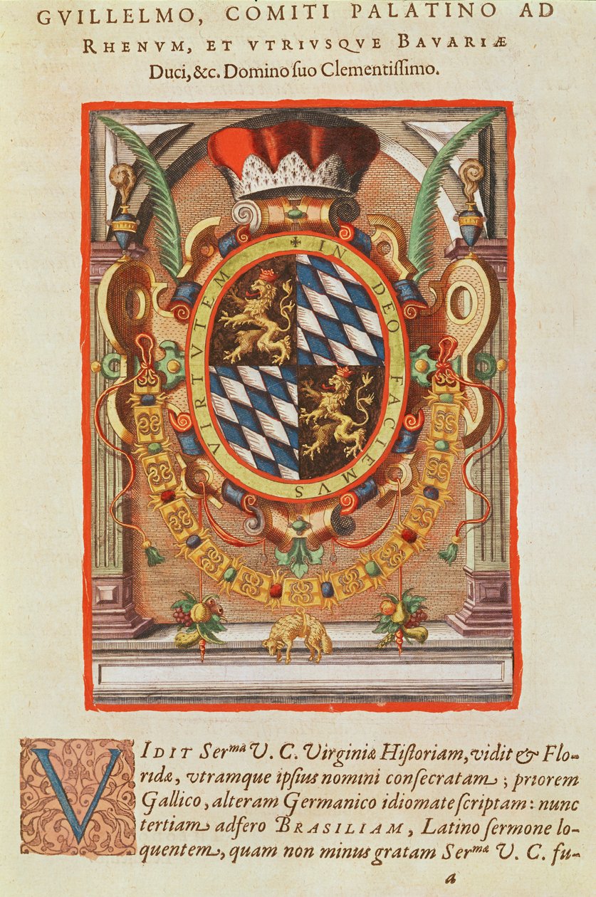 纹章，来自&39;Americae Tertia Pars ..&39;，1592（彩色雕刻） 作者 西奥多·德布瑞