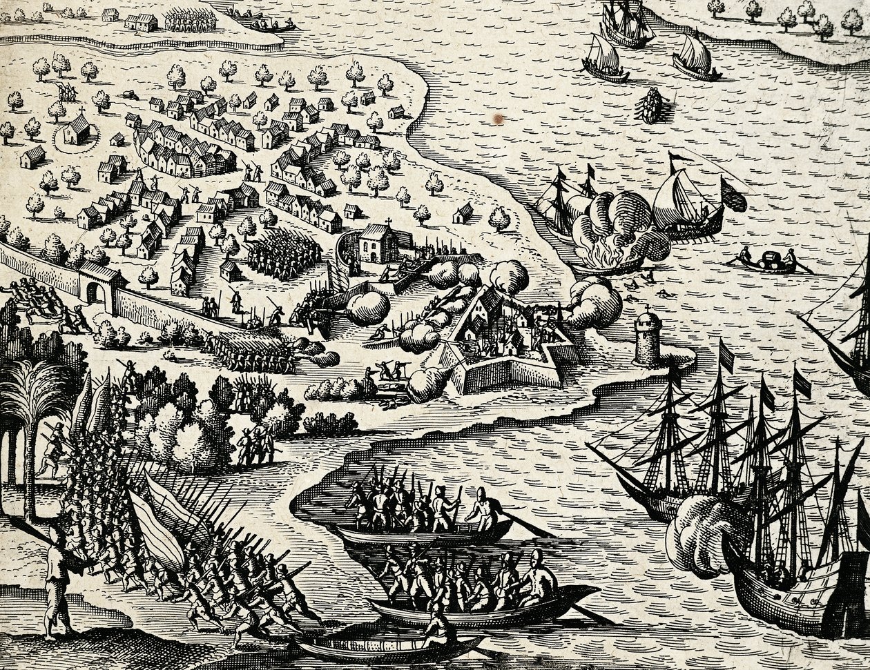荷兰沿莫桑比克海岸的探险，Theodor de Bry（1528-1598）的India orientalis版画。 作者 西奥多·德布瑞