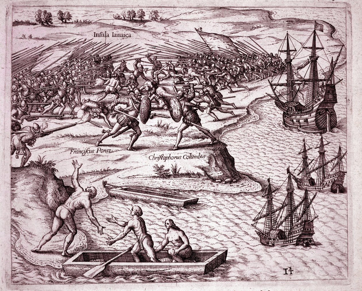 1503年克里斯托弗-哥伦布在牙买加岛的第四次航行（版画 作者 西奥多·德布瑞